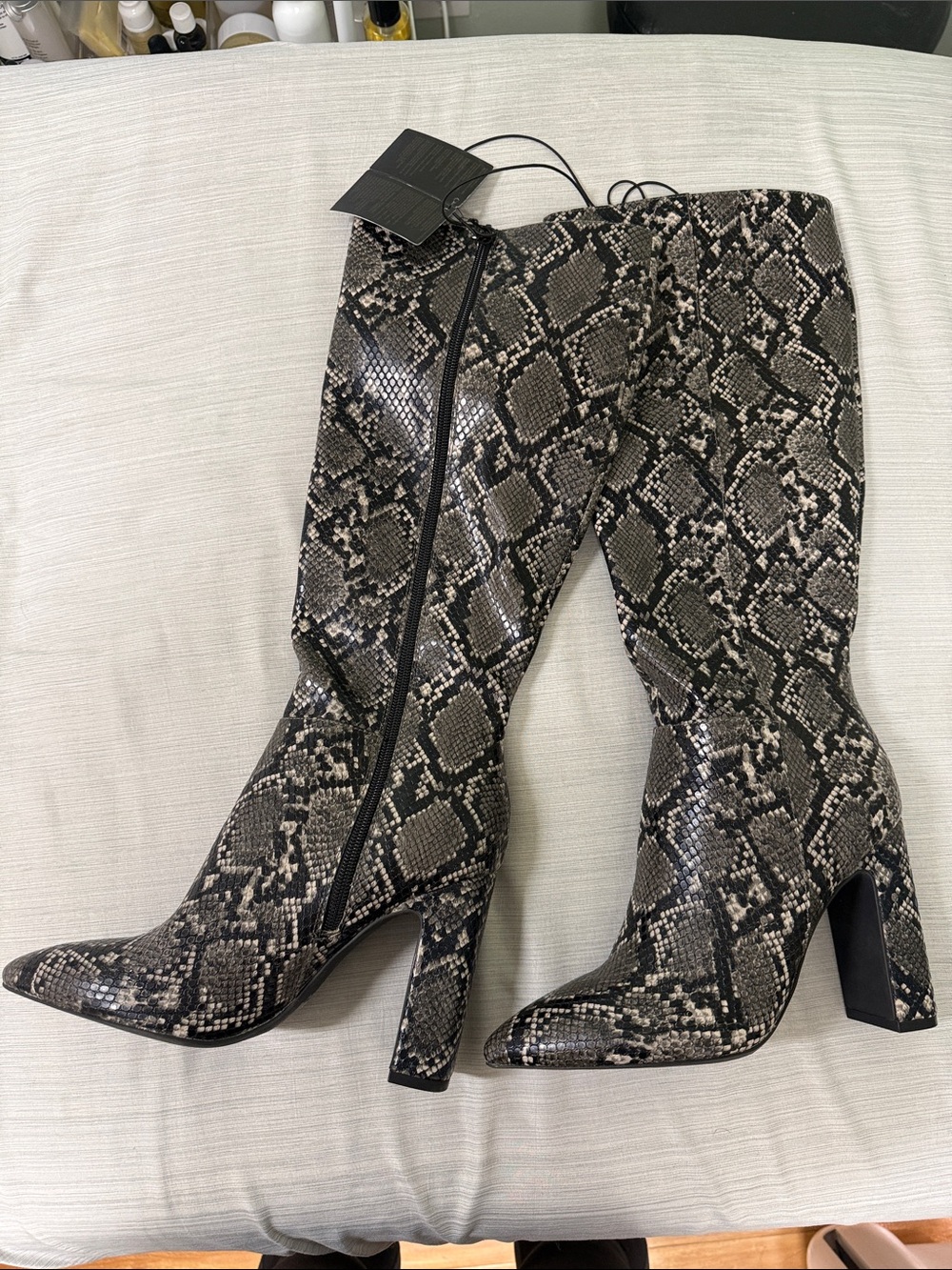 Forever 21 Snake-Print Over-the-Knee Boots - Black/Taupe